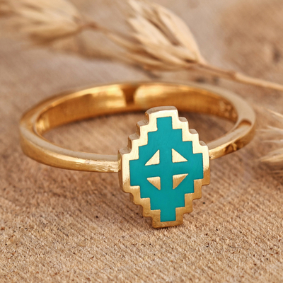 Painted Turquoise 18k Gold-Plated Vishap Cocktail Ring