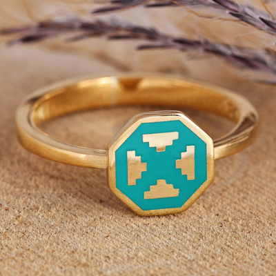 Polished Geometric Turquoise 18k Gold-Plated Cocktail Ring
