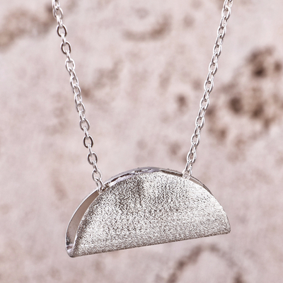 Modern Polished Semicircle Sterling Silver Pendant Necklace
