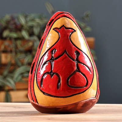 Hand-Painted Pomegranate-Themed Ceramic Candleholder