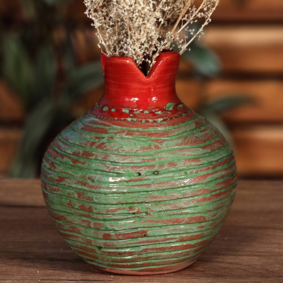 Handcrafted Pomegranate-Shaped Green Ceramic Decorative Vase
