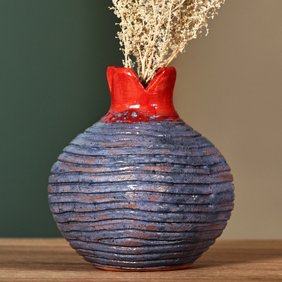 Handcrafted Pomegranate-Shaped Blue Ceramic Decorative Vase