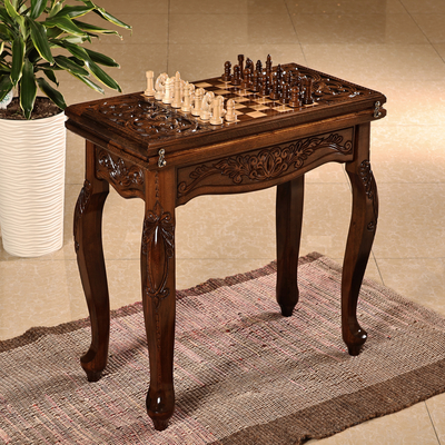 Hand-Carved Beechwood Chess and Backgammon Set