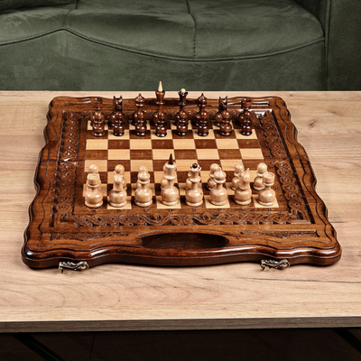 Handcrafted Wood Chess and Backgammon Board Game Set