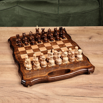 Armenian Handcrafted Wood Chess & Backgammon Board Game Set