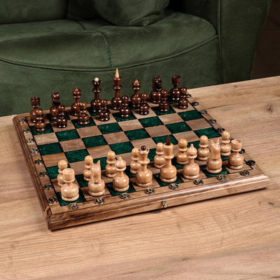 Handcrafted Wood and Resin Chess & Backgammon Board Game Set
