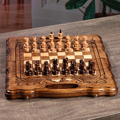 Handmade Beechwood Chess and Backgammon Board Game Set