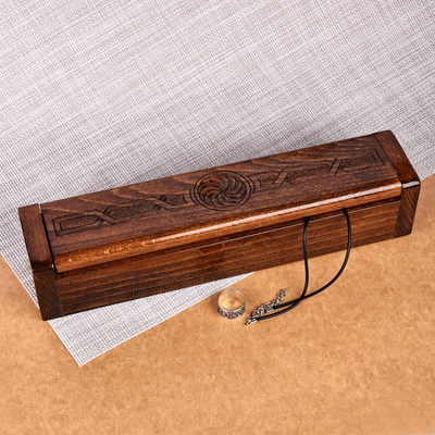 Handcrafted Small Beechwood Jewelry Box with Engraved Motifs