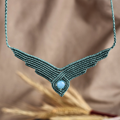 Handmade Macrame Long Pendant Necklace with Amazonite Stone