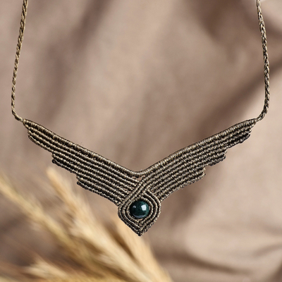 Handmade Macrame Long Pendant Necklace with Jasper Stone