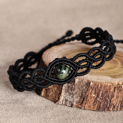 Black Macrame Wristband Bracelet with Sodalite Pendant