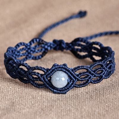 Handmade Blue Macrame Wristband Bracelet with Topaz Pendant