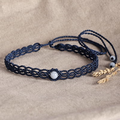 Topaz Macrame Choker Necklace Handmade in Blue Cotton Cords