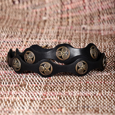Black Leather Belt with Antiqued Finished Metal Accents