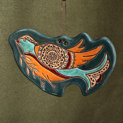 Traditional Pigeon-Themed Teal Ceramic Daghghan Wall Decor