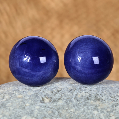 Modern Violet Blue Ceramic Button Earrings with Posts