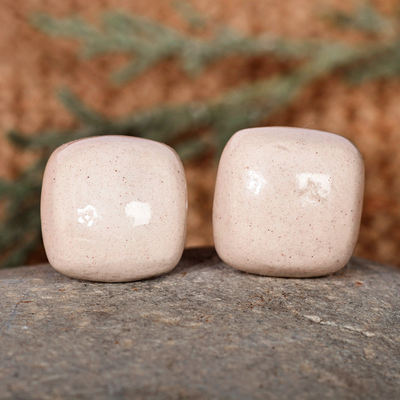 Modern Square Ivory Ceramic Stud Earrings from Armenia