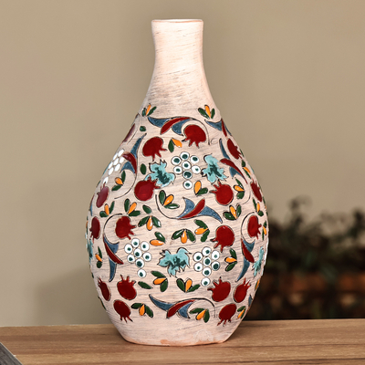 Hand-Painted Pomegranate-Themed Ceramic Vase from Armenia