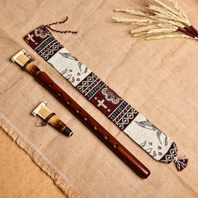 Brown Wood Duduk Musical Instrument with Textile Case