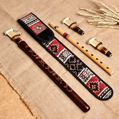 Hand-Carved Leafy Duduk and Flute Set with Textile Case