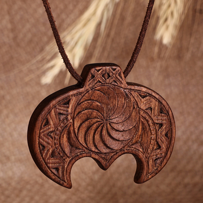 Hand-Carved Traditional Walnut Wood Pendant Necklace