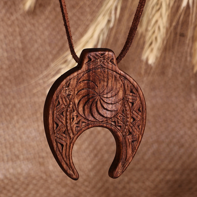 Hand-Carved Cultural Walnut Wood Pendant Necklace