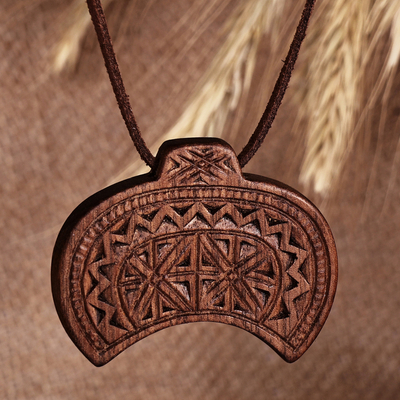 Handcrafted Geometric Walnut Wood Pendant Necklace
