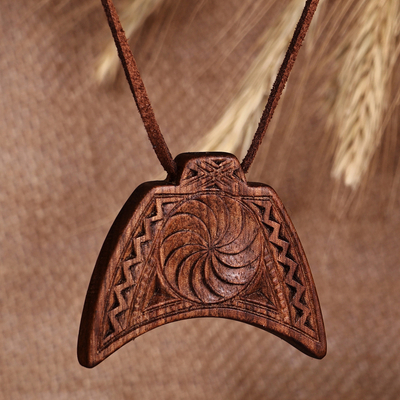 Traditional Geometric Walnut Wood Pendant Necklace