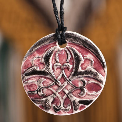Hand-Painted Classic Burgundy Ceramic Pendant Necklace