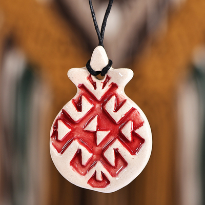 Hand-Painted Pomegranate-Shaped Ceramic Pendant Necklace