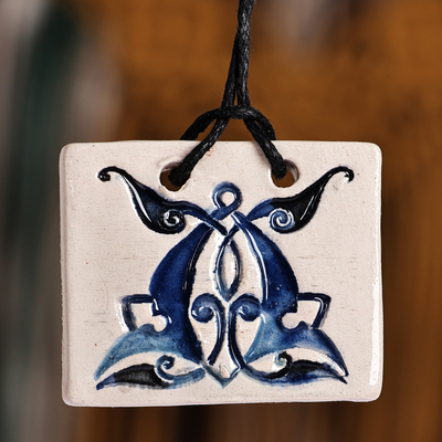 Hand-Painted Classic Leafy Tile Ceramic Pendant Necklace
