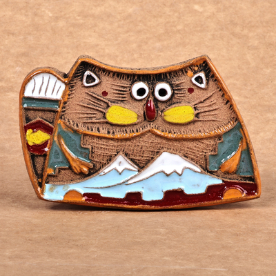 Armenian Hand-Painted Cat and Mount Ararat Ceramic Magnet