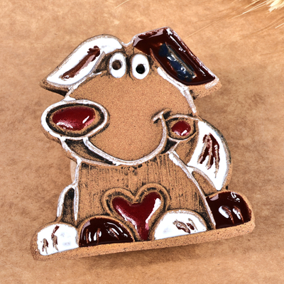 Handcrafted and Painted Dog and Heart Themed Ceramic Magnet