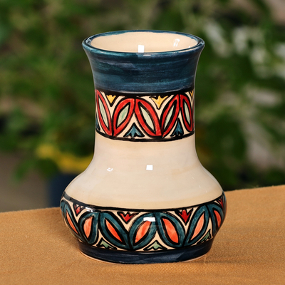 Traditional Patterned Painted Ceramic Mini Vase from Armenia