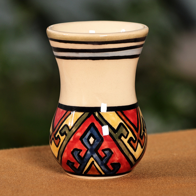 Folk Art Traditional-Patterned Ceramic Mini Vase