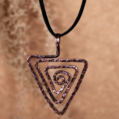 Antiqued Hammered Triangular Copper Pendant Necklace