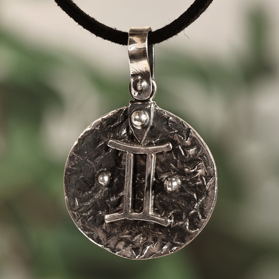 Sterling Silver Gemini Pendant Necklace with Adjustable Cord
