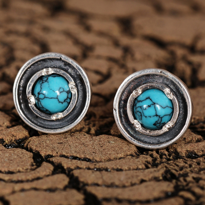 Reconstituted Turquoise Sterling Silver Round Stud Earrings