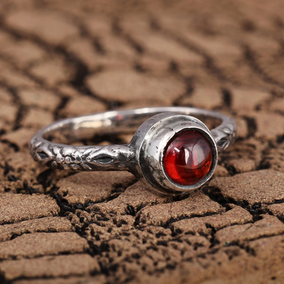 Sterling Silver and Natural Garnet Single Stone Ring