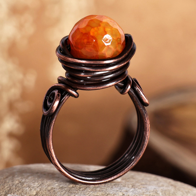 Antiqued Copper and Natural Citrine Single Stone Ring