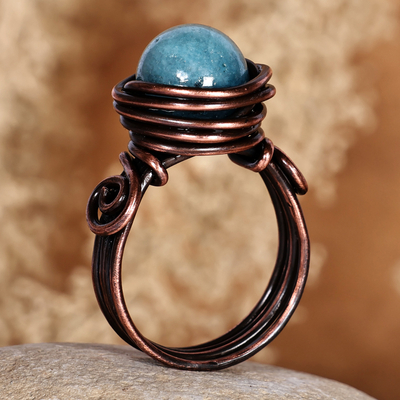Antiqued Copper and Lapis Lazuli Single Stone Ring
