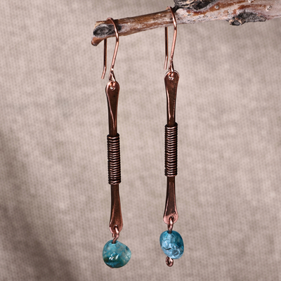 Antique-Finished Copper and Natural Agate Dangle Earrings