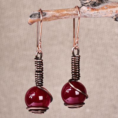 Antiqued Traditional Copper and Red Agate Dangle Earrings