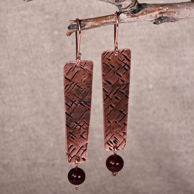 Antique-Finished Copper and Carnelian Dangle Earrings