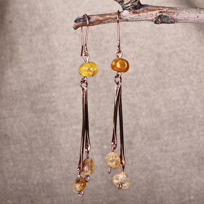 Antique-Finished Copper and Natural Agate Waterfall Earrings