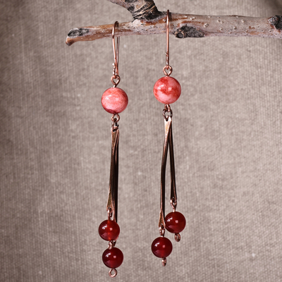 Antiqued Copper and Natural Carnelian Waterfall Earrings