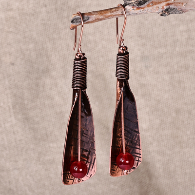 Antique-Finished Copper Natural Carnelian Dangle Earrings