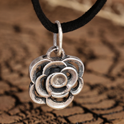Polished Sterling Silver Rose Pendant Necklace from Armenia