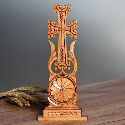 Traditional Floral Beechwood Cross from Armenia