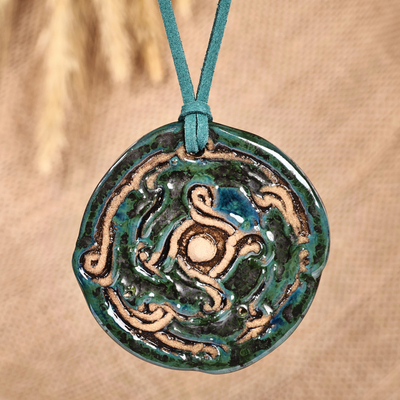 Classic Handcrafted Blue and Green Ceramic Pendant Necklace